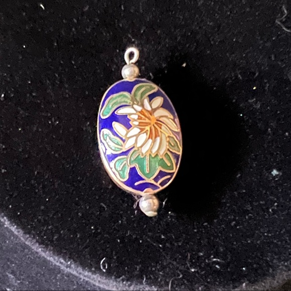 Vintage Jewelry - Cloisonné Blue Floral Beaded Pendant
